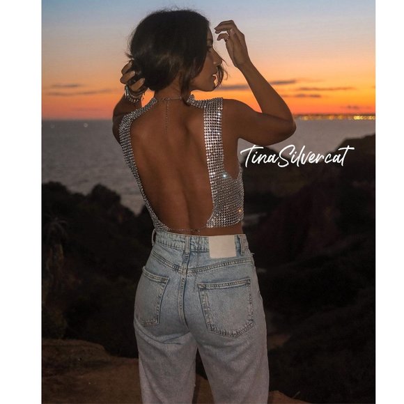 BLOGGER'S FAVE! Zara Open Back Rhinestone Top NWT - Picture 11 of 17